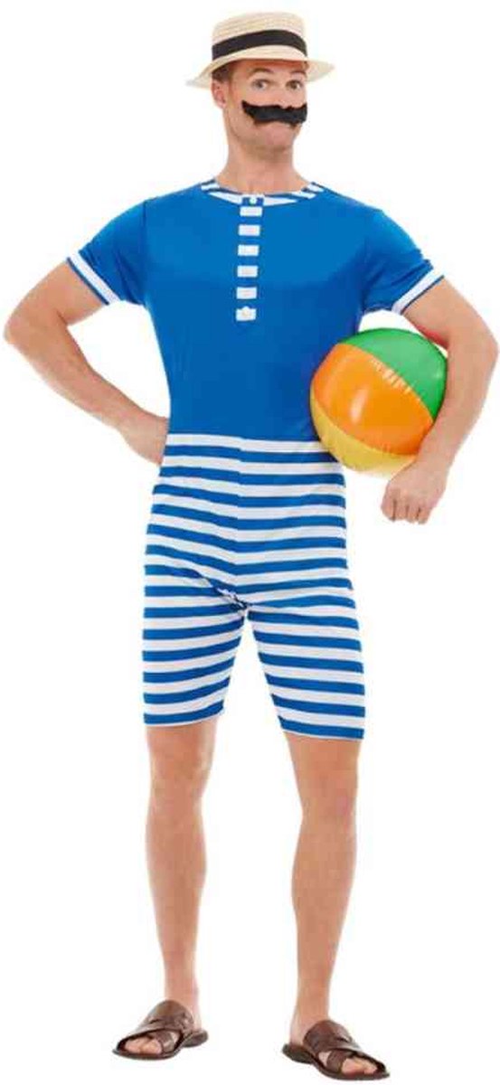 Smiffys - 20s bathing suit kostuum - m - blauw wit m