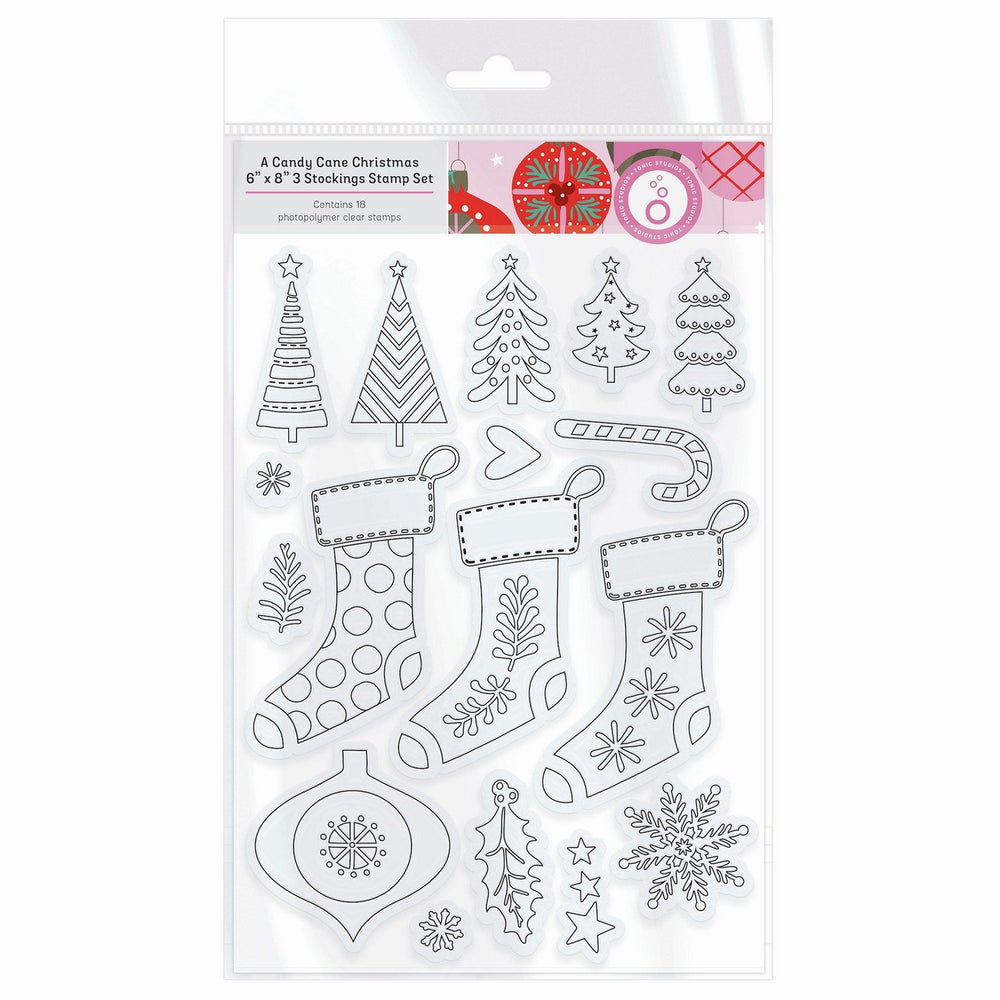 Tonic studios • a candy cane christmas stamp set 3 stockings 18pcs