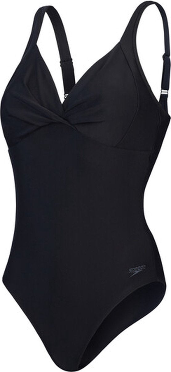Speedo shaping cross knot 1 piece dames sportbadpak - corrigerend badpak dames - zwempak dames met uitneembare cups - sportbadpak dames met hartvormige halslijn en verstelbare bandjes - zwart - 50