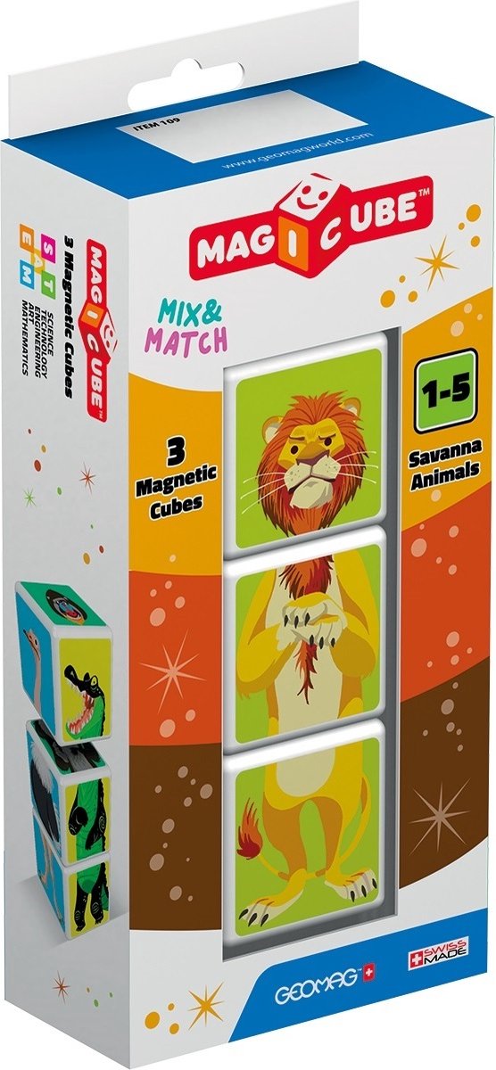 Geomag magicube savanna animals recycled - magnetische dierenblokken - 3-delig - vanaf 3 jaar