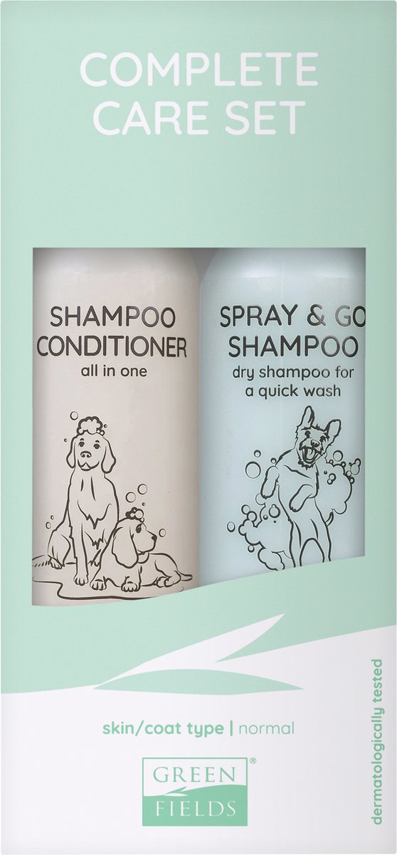 Greenfields vacht verzorging set voor honden shampoo conditioner en spray go droogshampoo 250ml