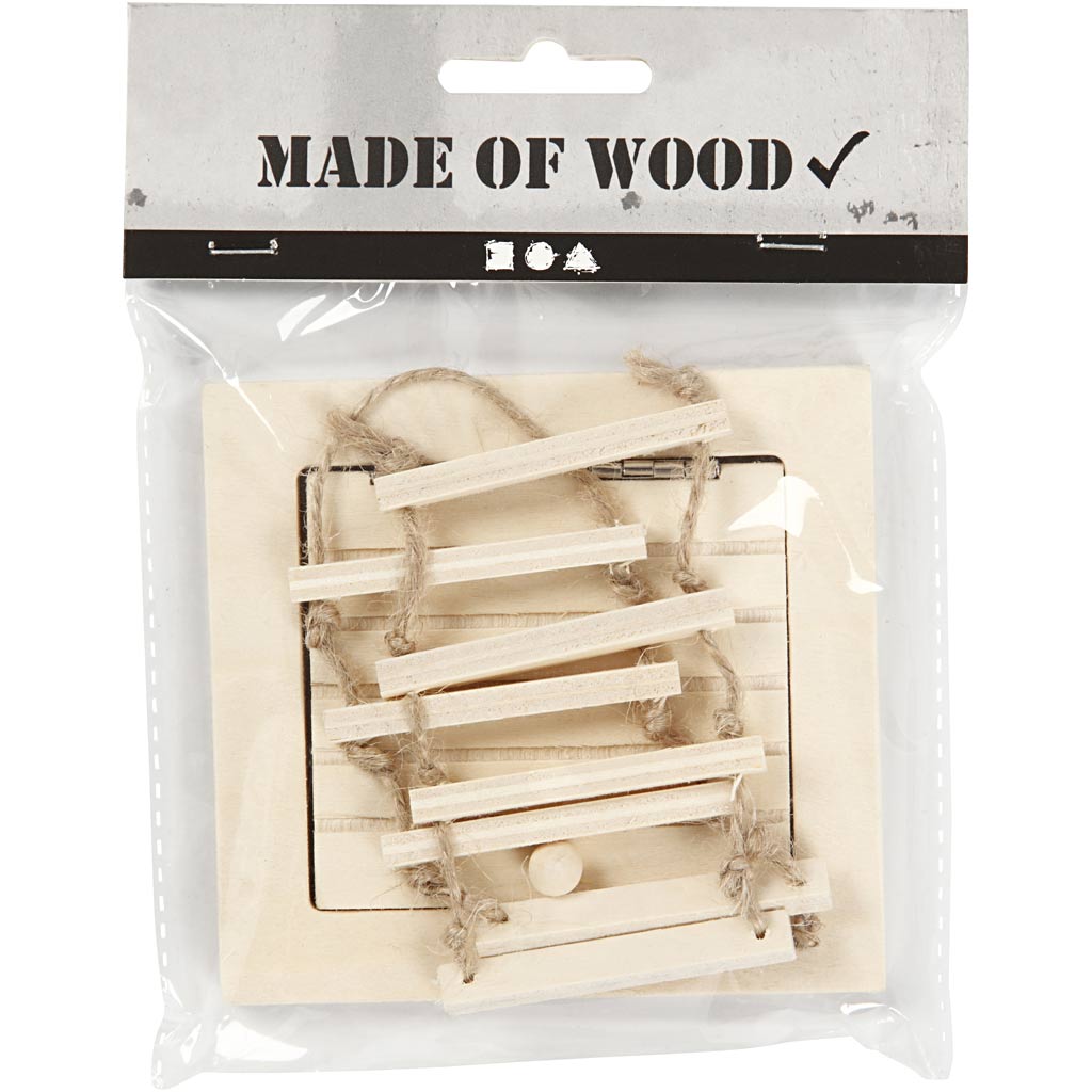 Creatief bedrijf mini houten zolderluik en touwladder