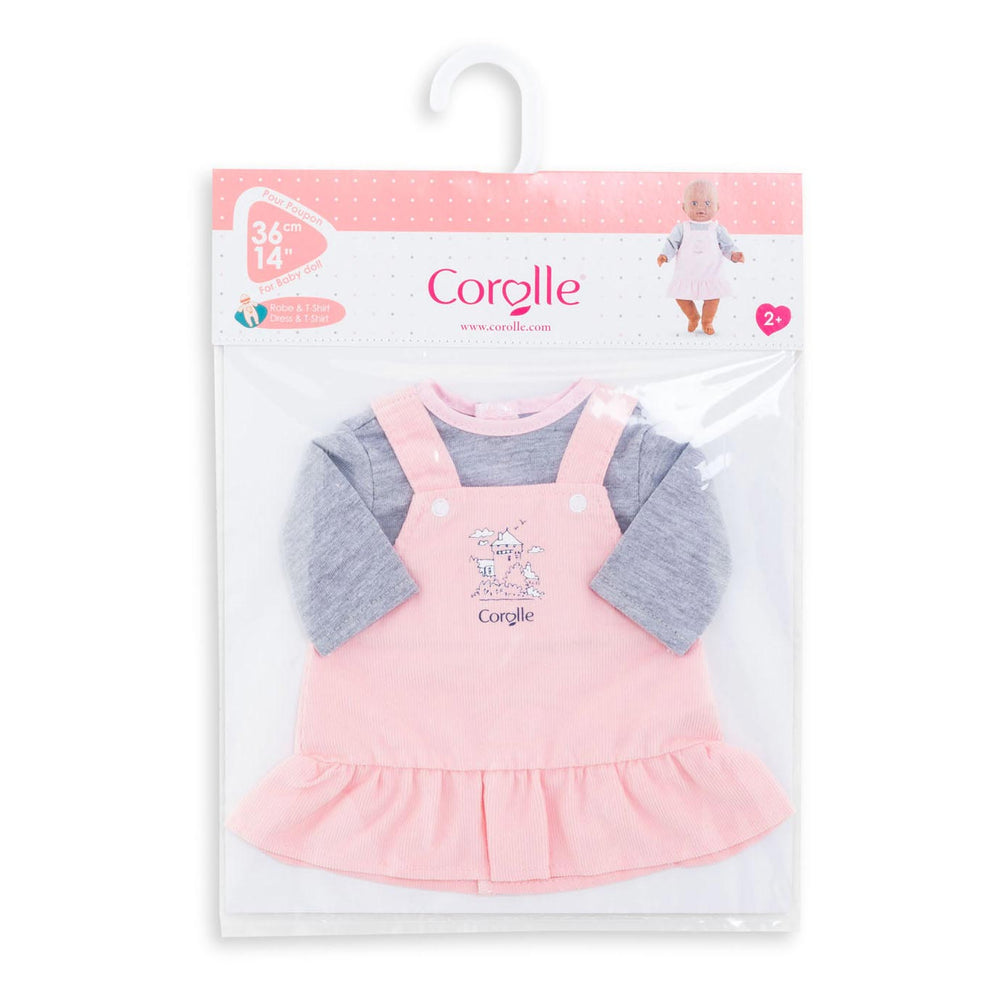 Corolle poppenjurk met shirt - babypop kleding 36cm roze grijs.