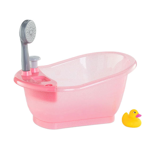Corolle poppenbad badkuip roze met douche en badeend speelgoed.