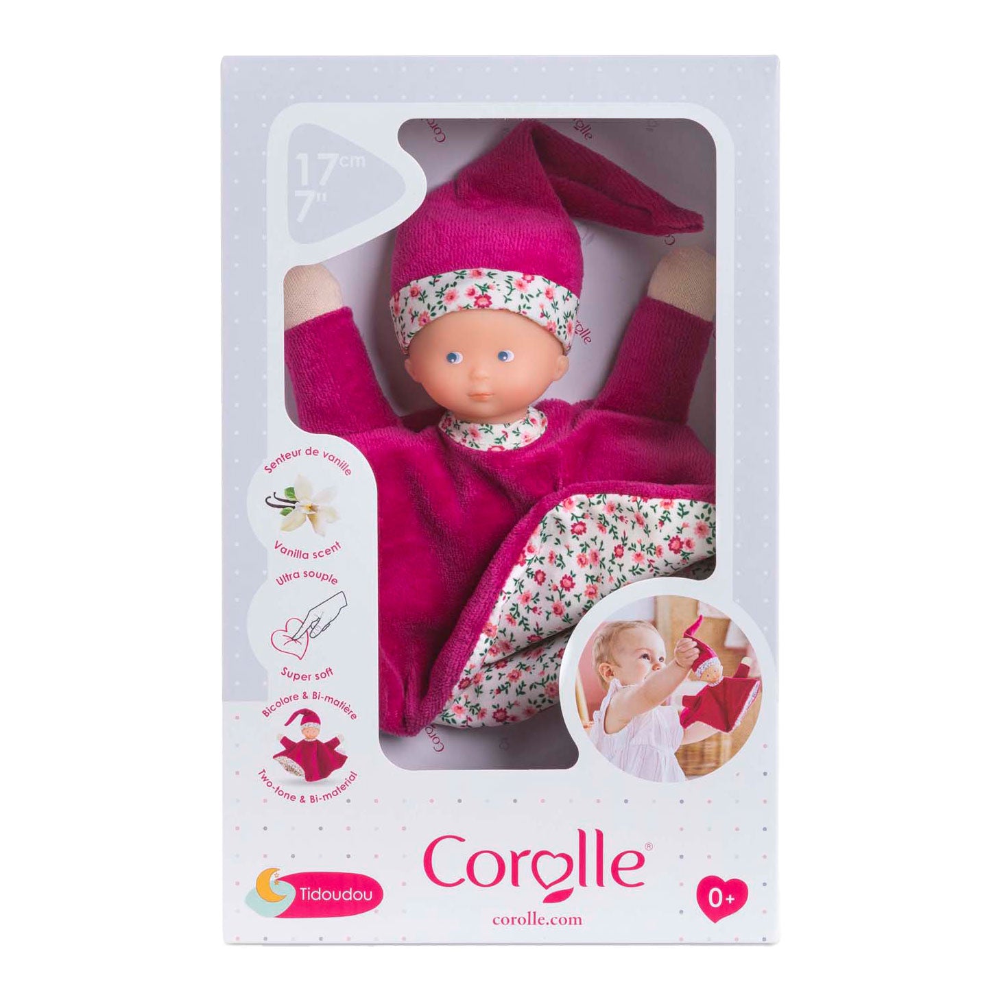 Corolle tidoudou - roze grenadine knuffeldoek, 17cm