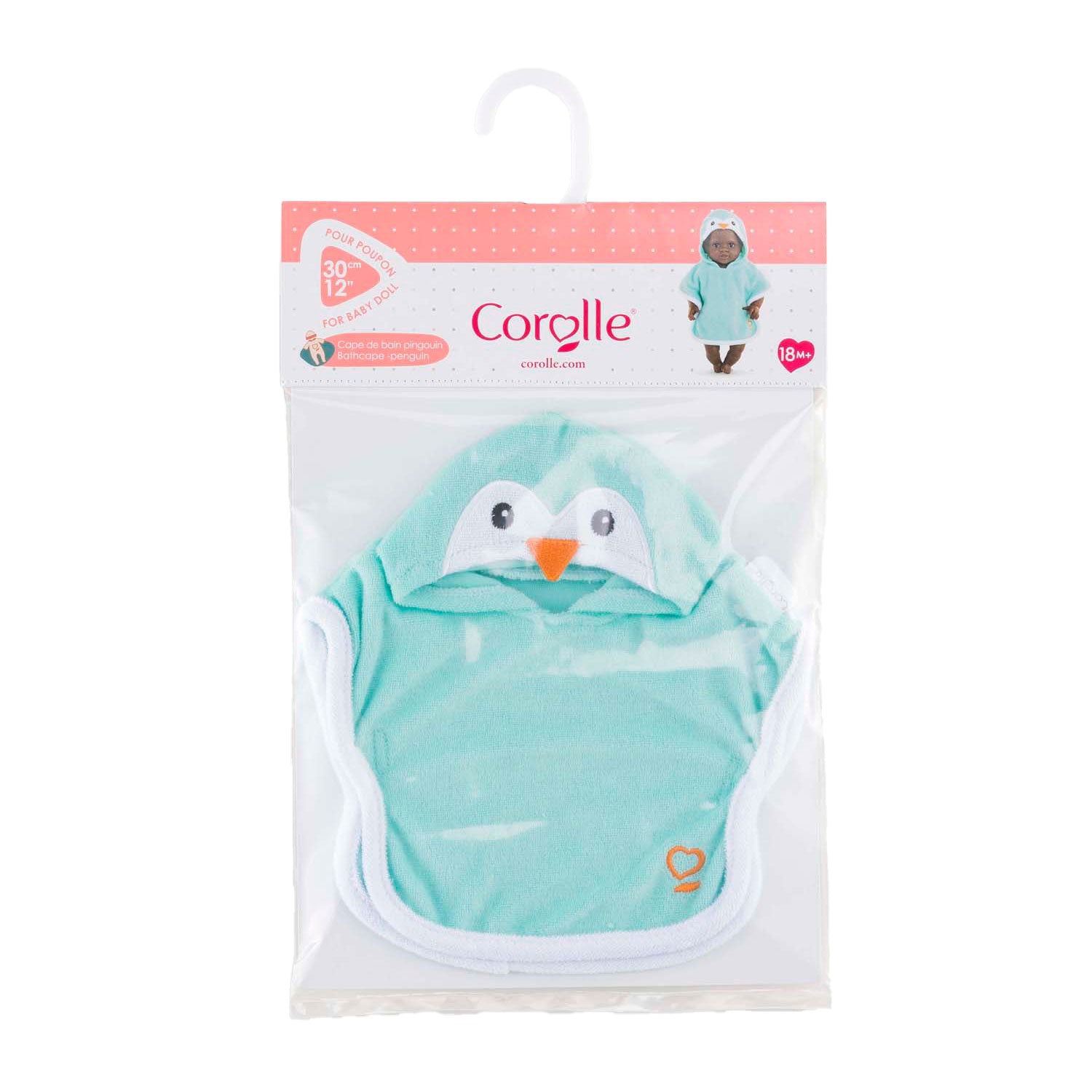 Corolle badcape voor babypop - pinguin, 30cm