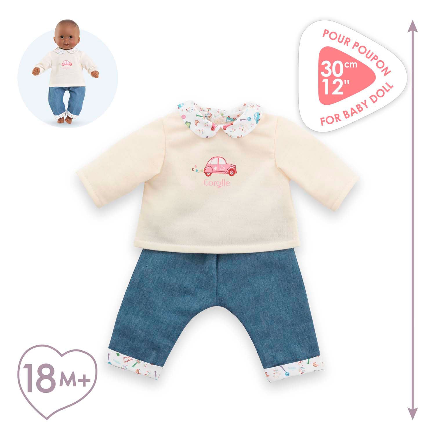 Corolle t-shirt en spijkerbroek voor babypop, 30cm