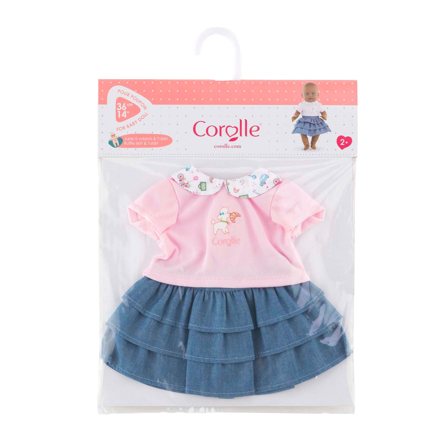 Corolle rok met ruches en t-shirt voor babypop, 36cm.