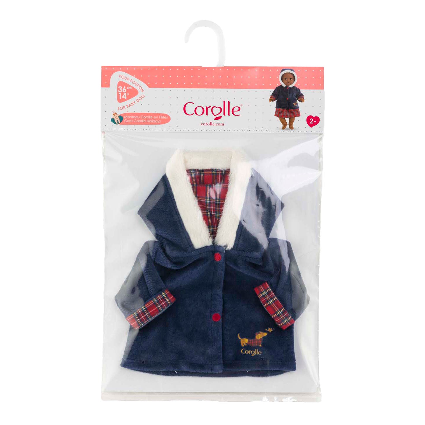 Corolle babypop winterjas - donkerblauw, bontkraag, 36cm poppen.
