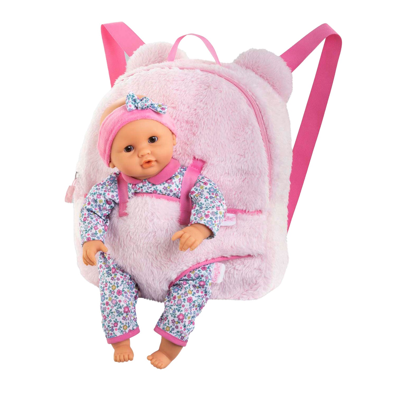 Corolle poppen draagrugzak roze pluche 30cm babypop accessoire.