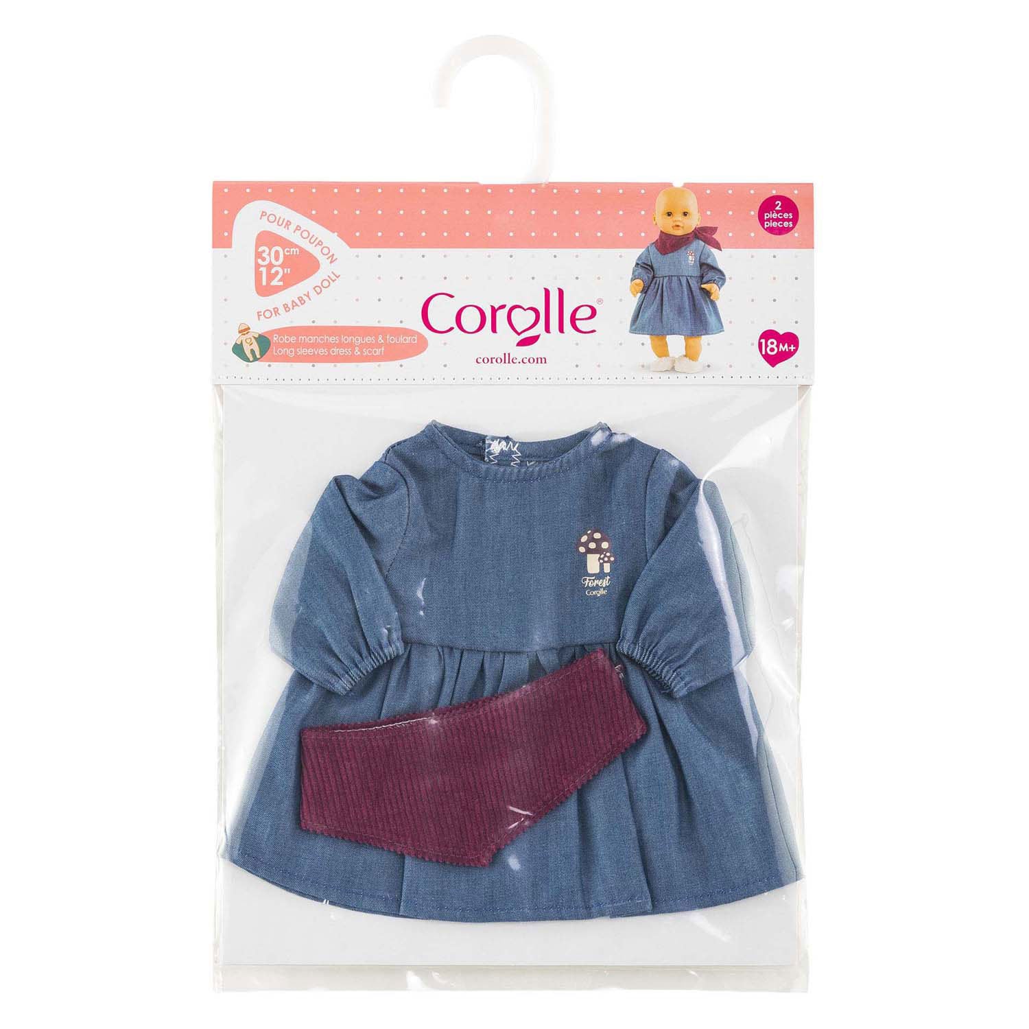 Corolle jeans jurk met sjaal kleine ontdekker - 30cm