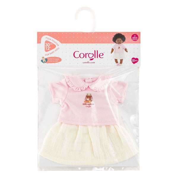 Corolle poppenoutfit t-shirt en jurkje kleine ontdekker 30cm dieren. m
