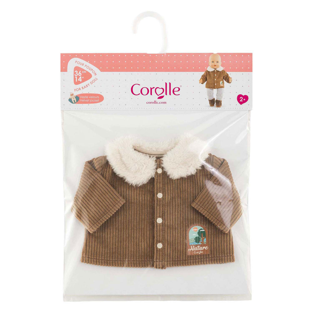 Corolle poppenjasje velours kleine ontdekker 36cm bruin fleece natuurprint.