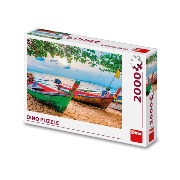 Dinotoys dino puzzel vissersboot aangemeerd op strand - 2000 stukjes
