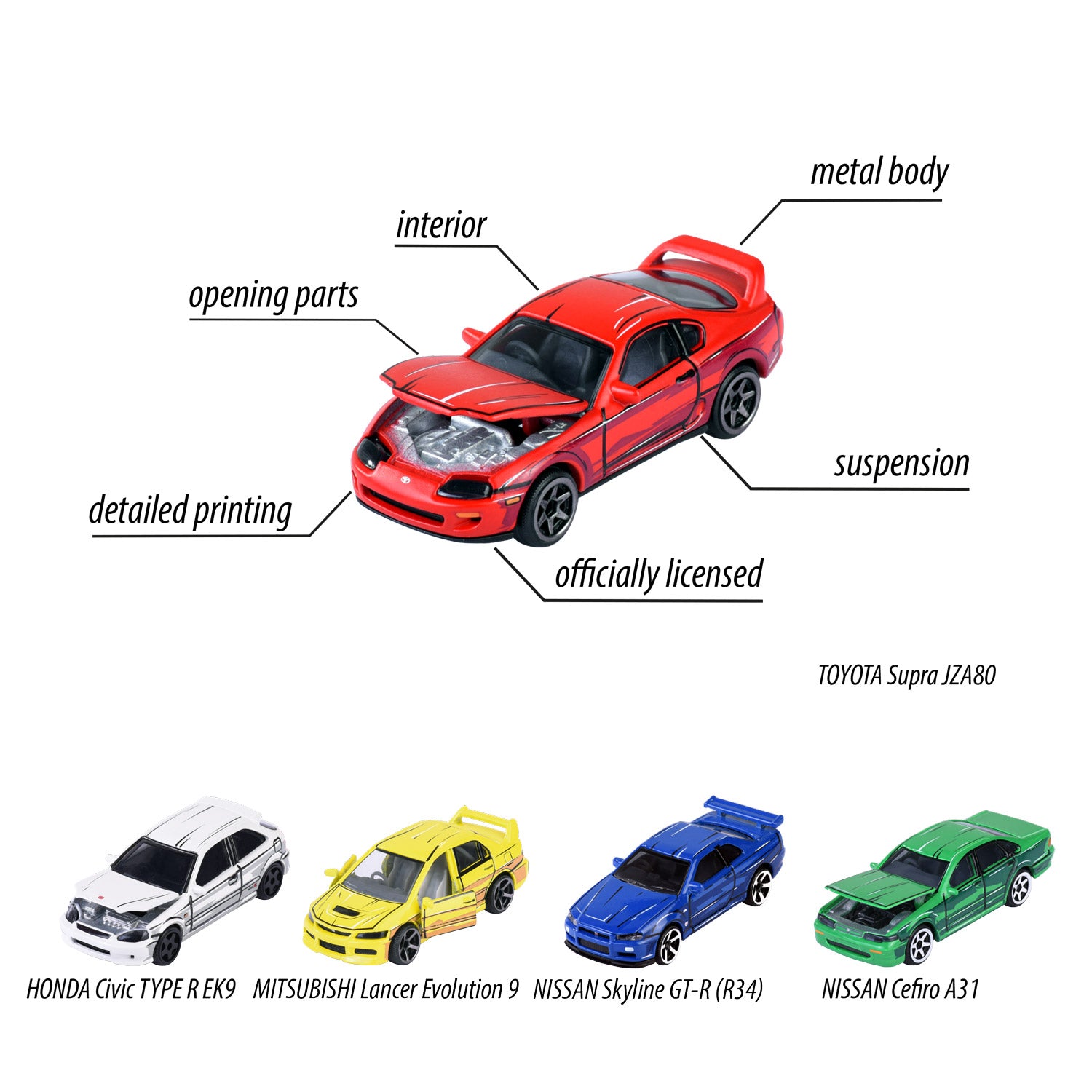 Majorette Japan-serie gegoten auto's geschenkverpakking, 5st.