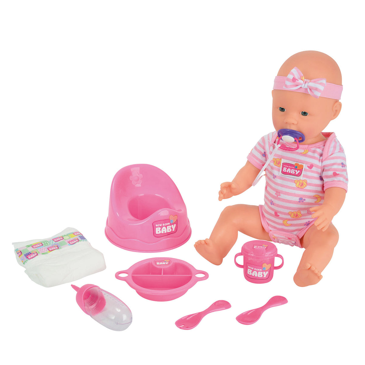 Simba - new born baby - babypop - 43 cm - slapende ogen - roze - drink en plasfunctie - babypop