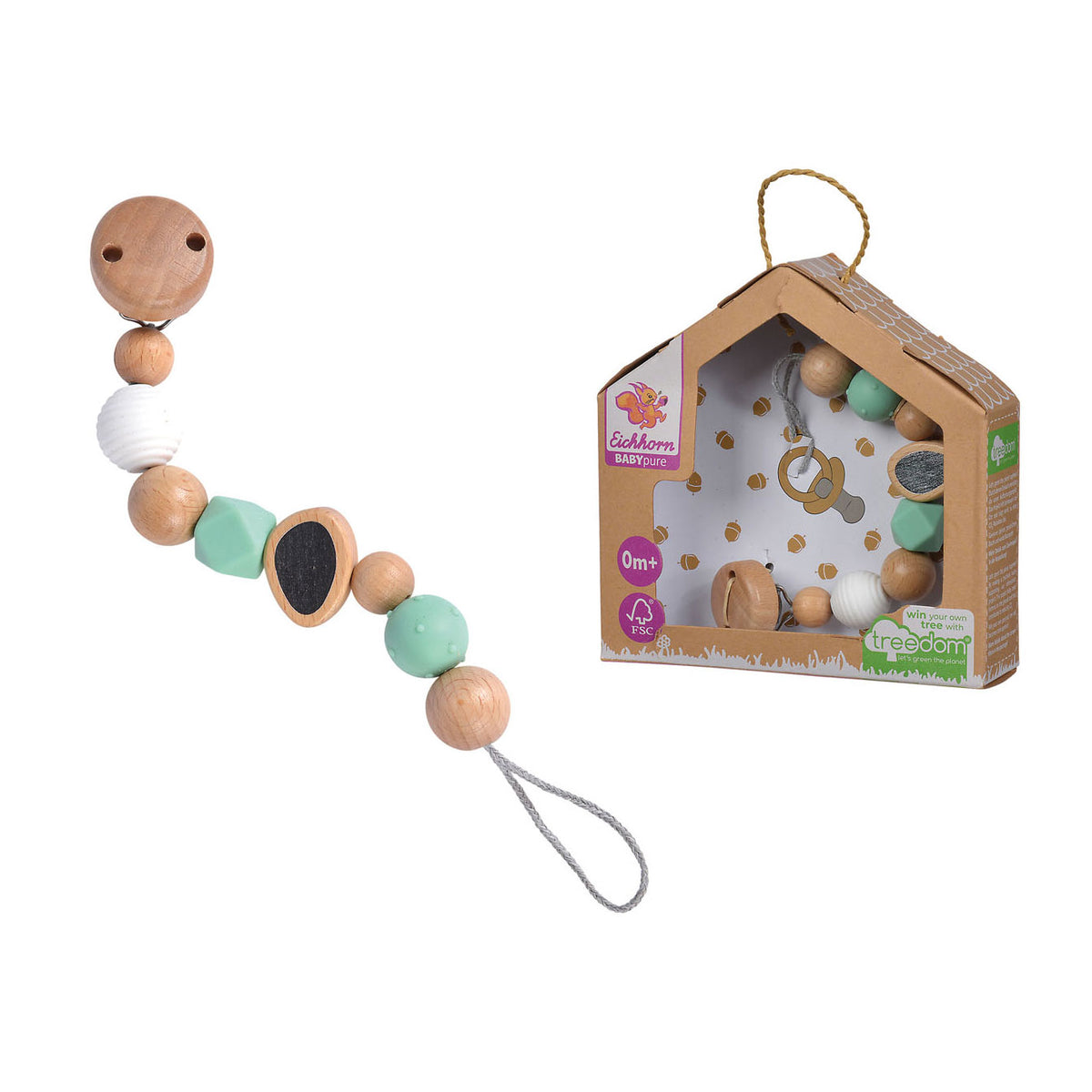 Eichhorn houten fopspeenketting baby multi kleuren sensorisch speelgoed.