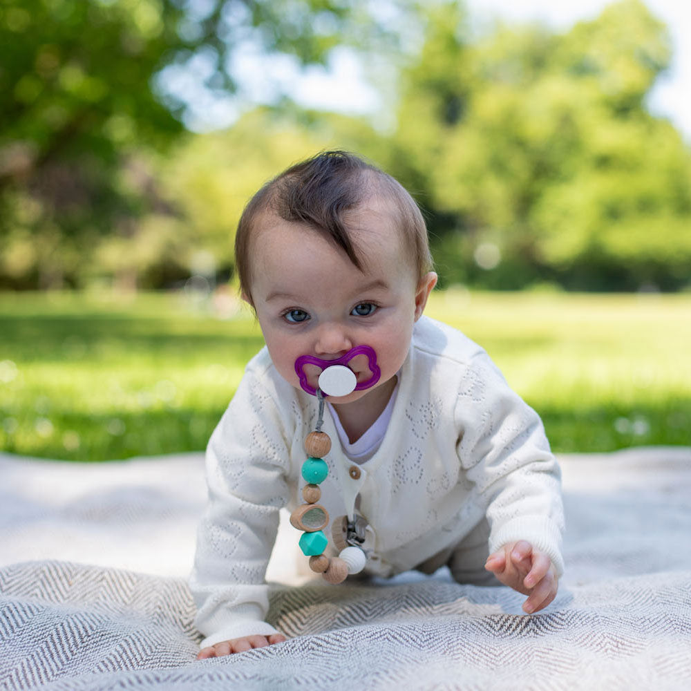 Eichhorn houten fopspeenketting baby multi kleuren sensorisch speelgoed.