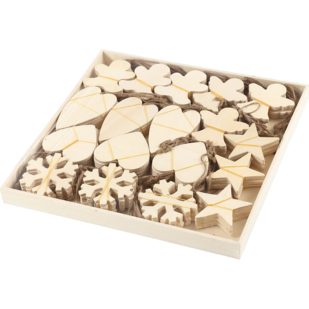 Creatief bedrijf houten ornamenten kerst thema divers, 90st.