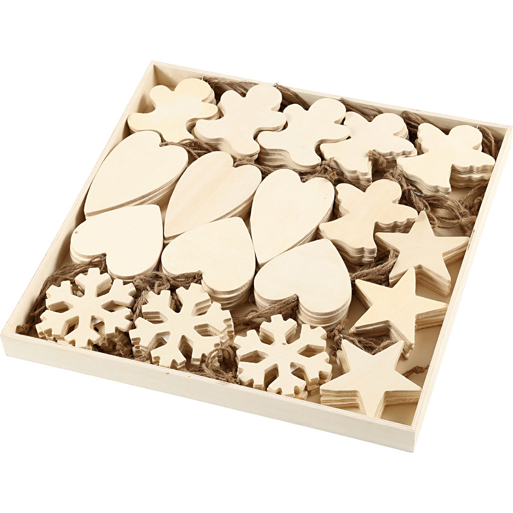 Creatief bedrijf houten ornamenten kerst thema divers, 90st.
