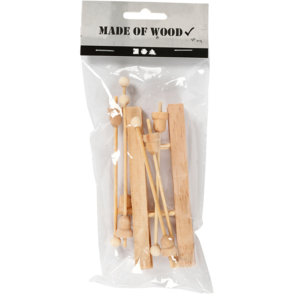 Creativ company houten miniski met stokken, 3 paar
