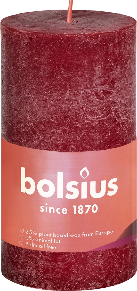 Bolsius stompkaars velvet red ø50 mm - hoogte 10 cm - donkerrood - 30 branduren