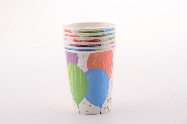Lifetime party casa papieren bekers met ballonnenprint - inhoud 266 ml - verpakking van 6 stuks - geschikt voor koude en warme dranken - leuk feestartikel voor verjaardag en party - meerkleurig