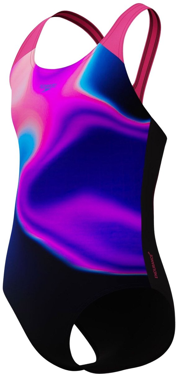 Speedo print splashback meisjes sportbadpak- zwart paars