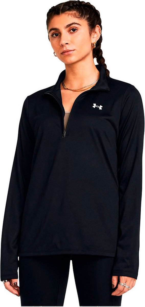 Under armour tech 1 2 zip- solid-blk dames sporttrui - zwart - wit s