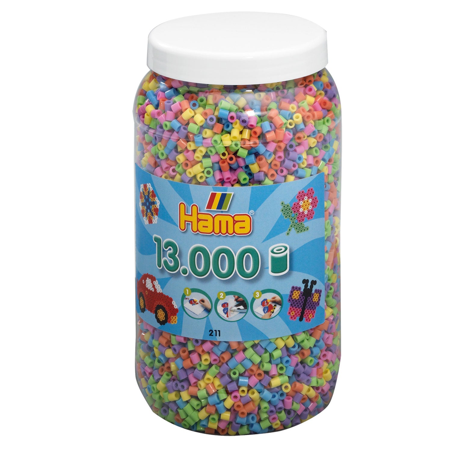 Hama midi strijkkralen in pot - pastelmix (050), 13.000st.