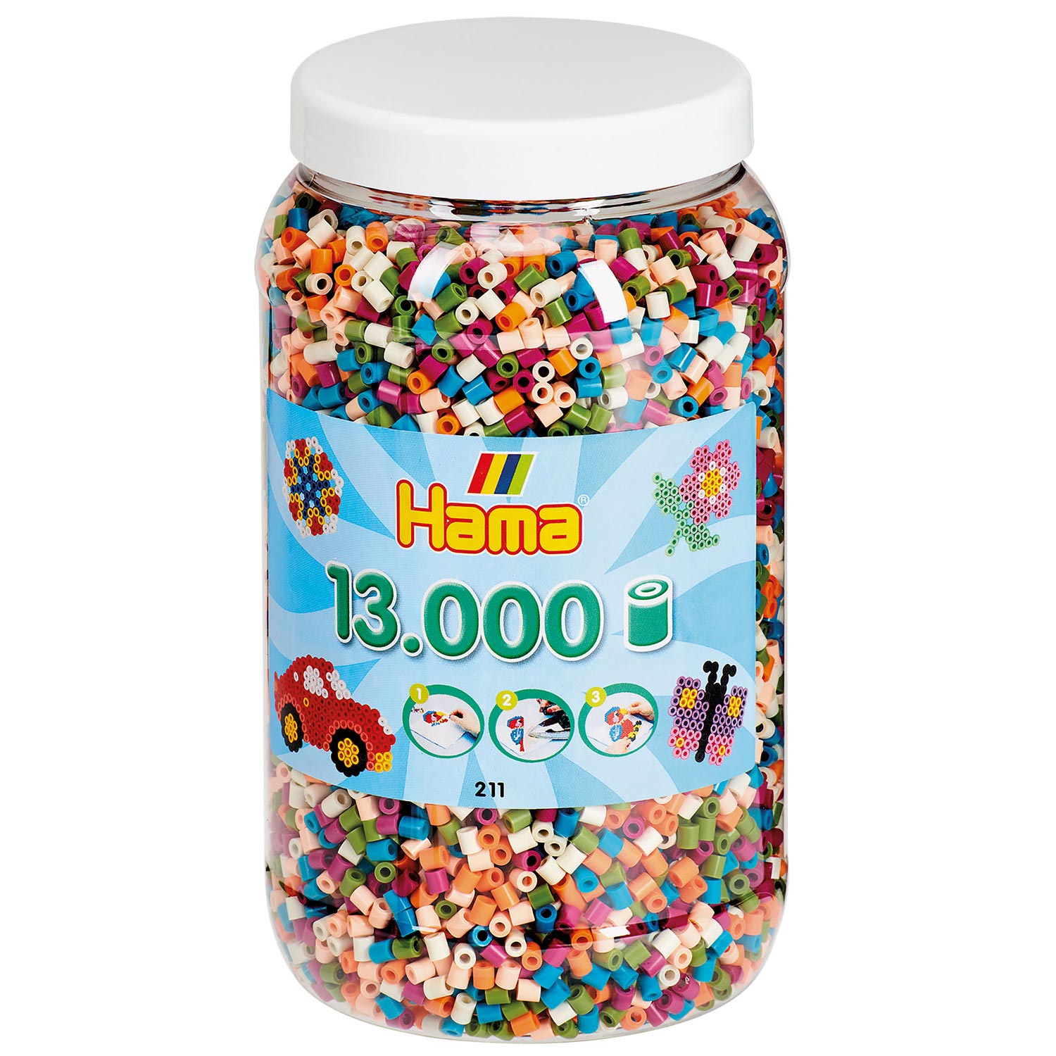 Hama midi strijkkralen in pot - mix (58), 13.000st.