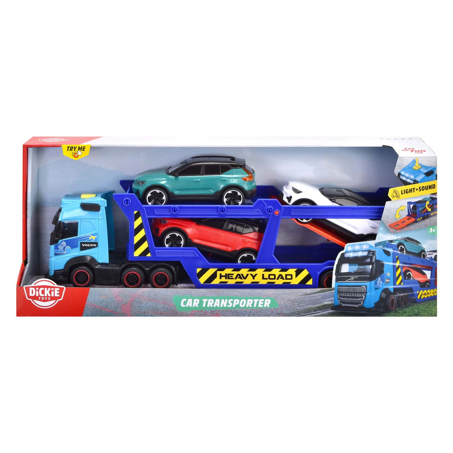 Dickie toys - car transporter - volvo - vrachtwagen met aanhangwagen - licht en geluid
