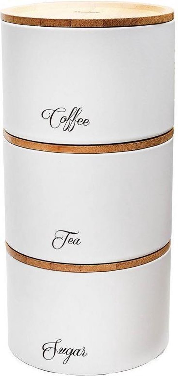 Merkloos sans marque klausberg 7507 - stapelbare voorraad potten - koffie, thee, suiker - wit
