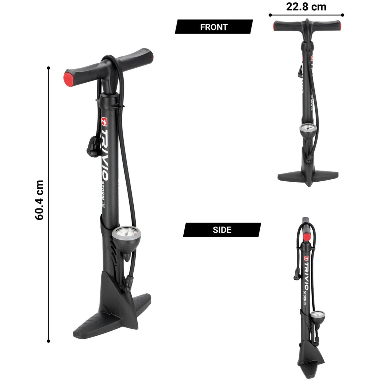Trivio - breeze fietspomp met drukmeter - dubbel ventiel zowel presta als schrader. type storm
