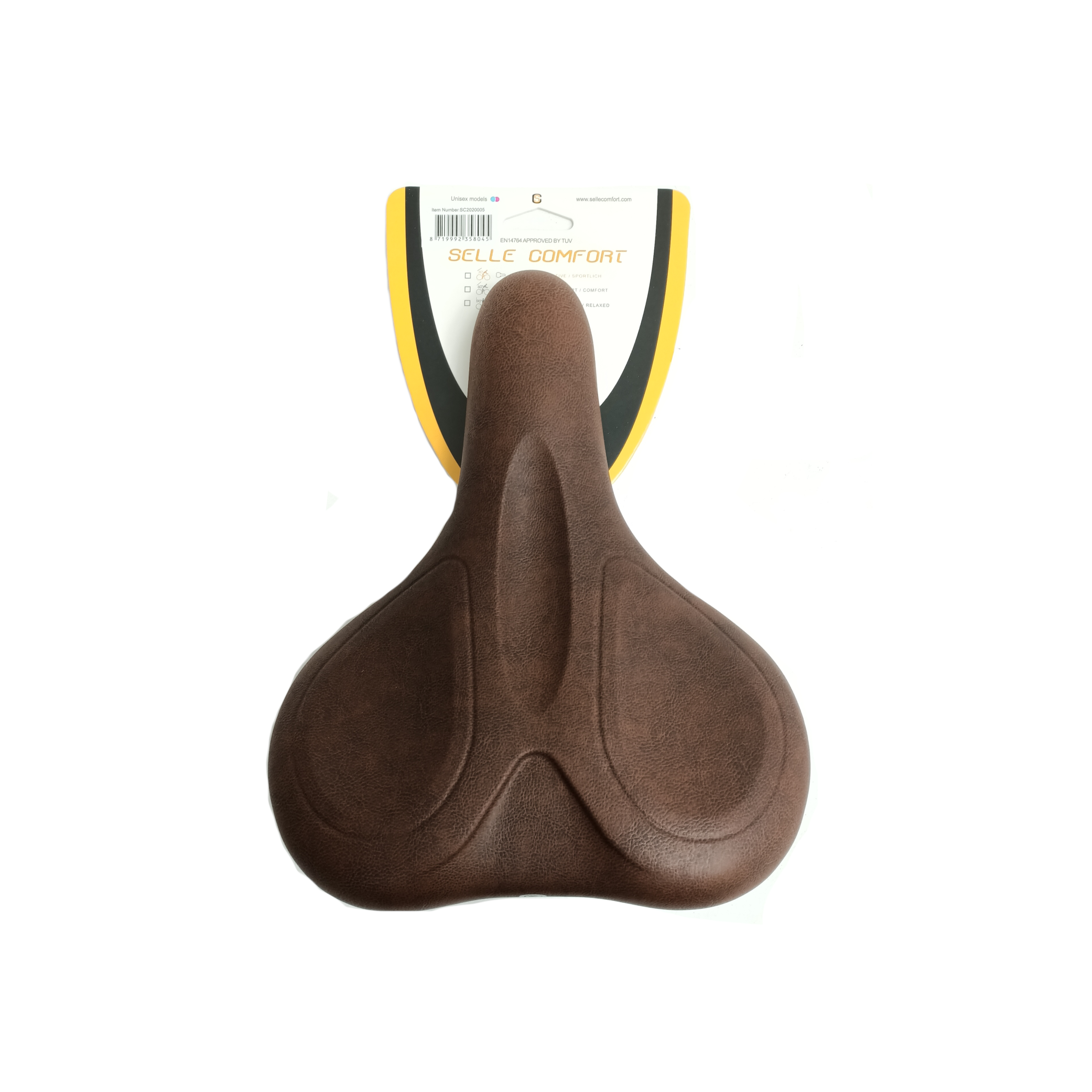 Selle comfortzadel e-bike zacht middelbruin met handvat, zonder strop.