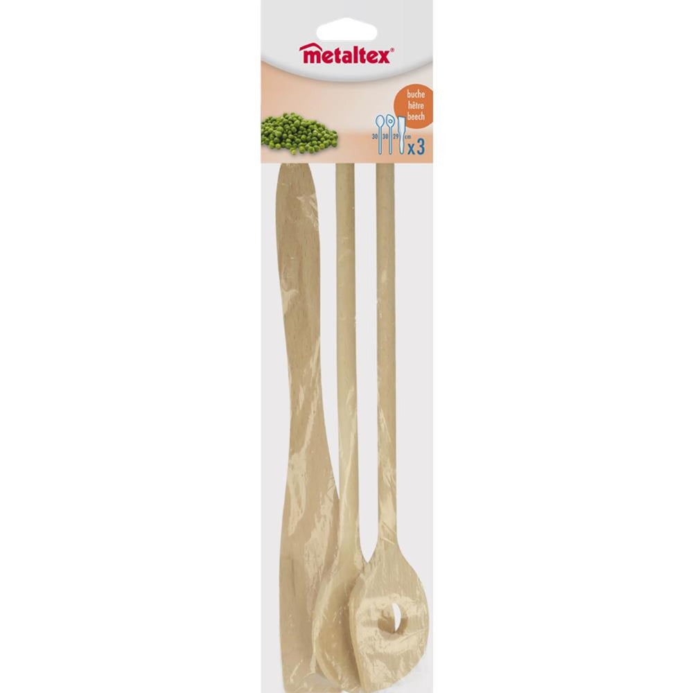 Metaltex beukenhouten spatel + 2 pollepels 27cm