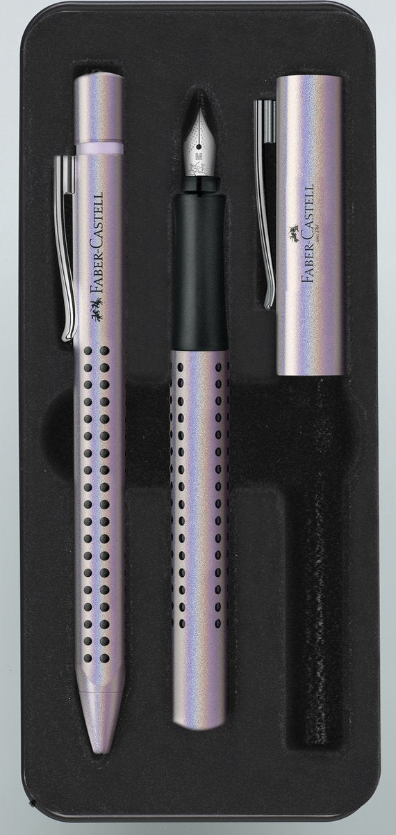 Faber-castell grip glam - schrijfset balpen en vulpen - in giftbox - kleur parel - fc-201533