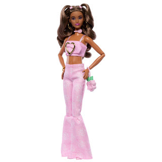 Barbie deluxe stijl - roze denim croptop en bruin haar - modepop