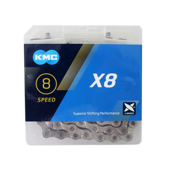KMC ketting X8 Zilver 1 2x3 32, 114L, 6 7 8-speed. pin lengte 7.3mm
