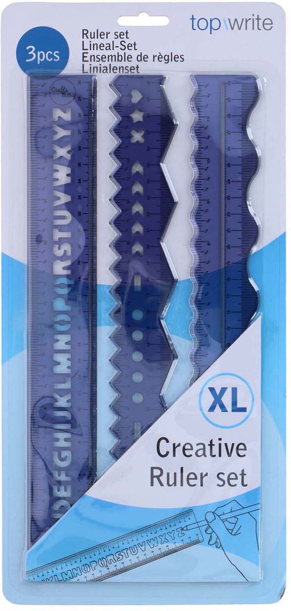 Merkloos sans marque linialenset creatief blauw 30cm kunststof 3-delig voor kinderen.
