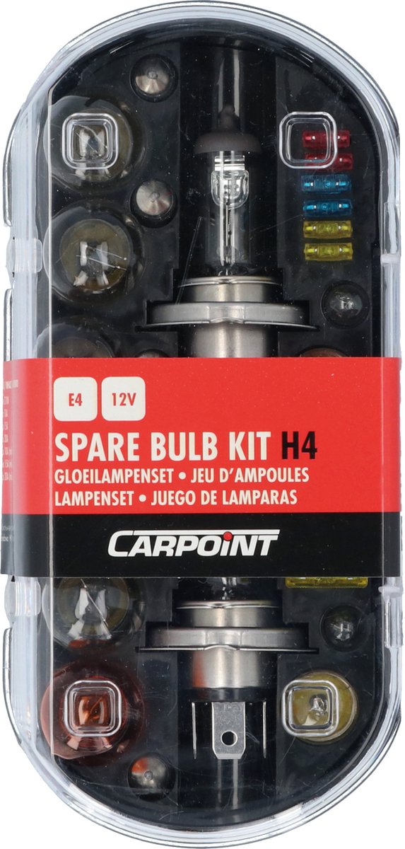 Carpoint h4 autolampenset – 30-delig – e keur – 18 lampen 12 steekzekeringen - compacte opbergbox – eenvoudig te installeren