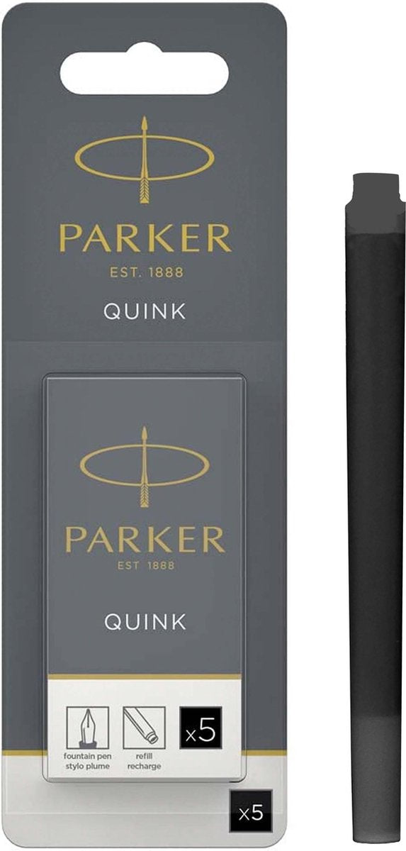 Parker lange vulpen inktpatronen | zwarte quink inkt | 5 vulpenpatronen (blister)