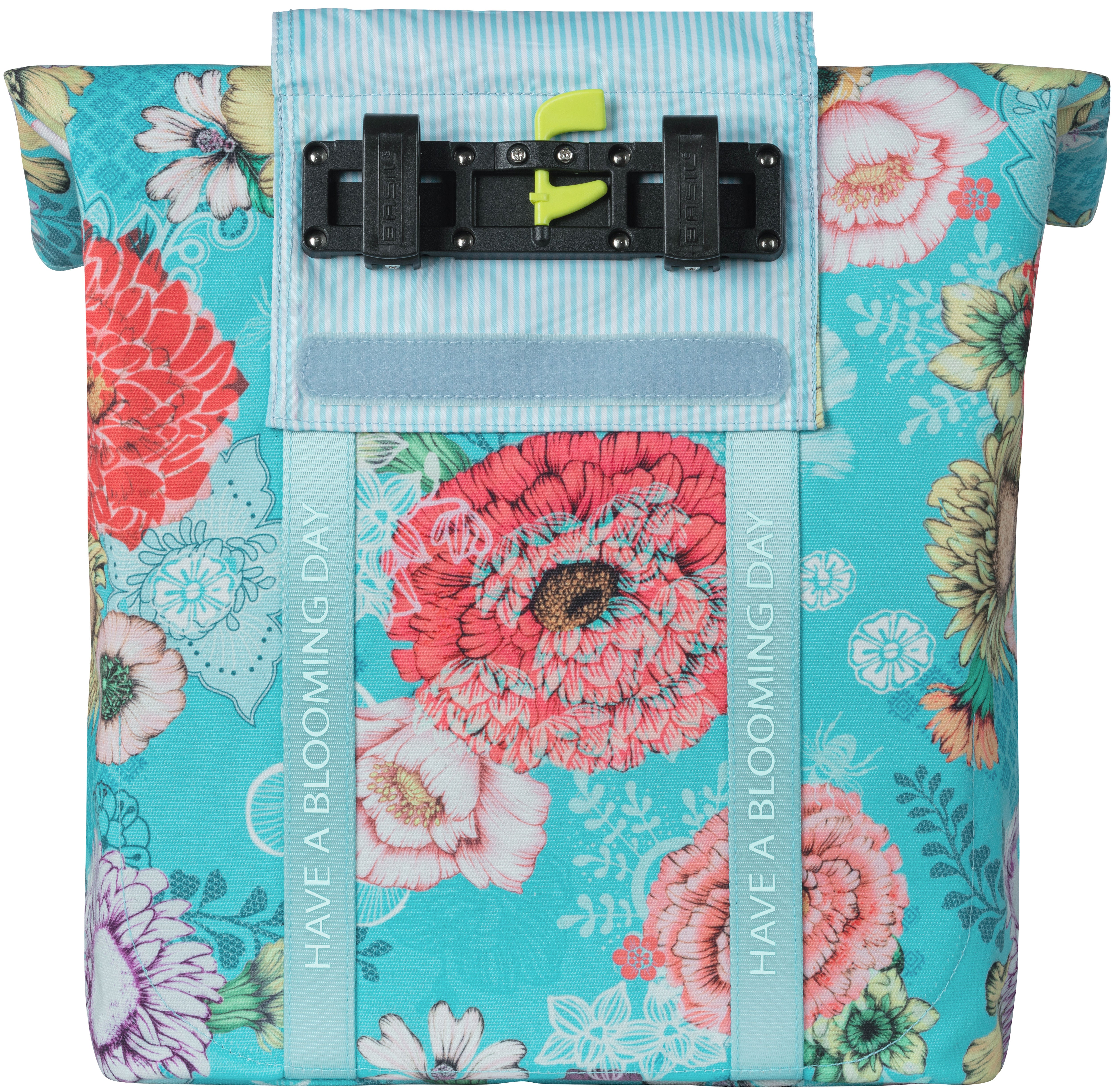 Basil Bloom Field fietsshopper, gerecycled PET, waterdicht, verstelbare schouderriem, laptopvak, 15-20L, hemelsblauw