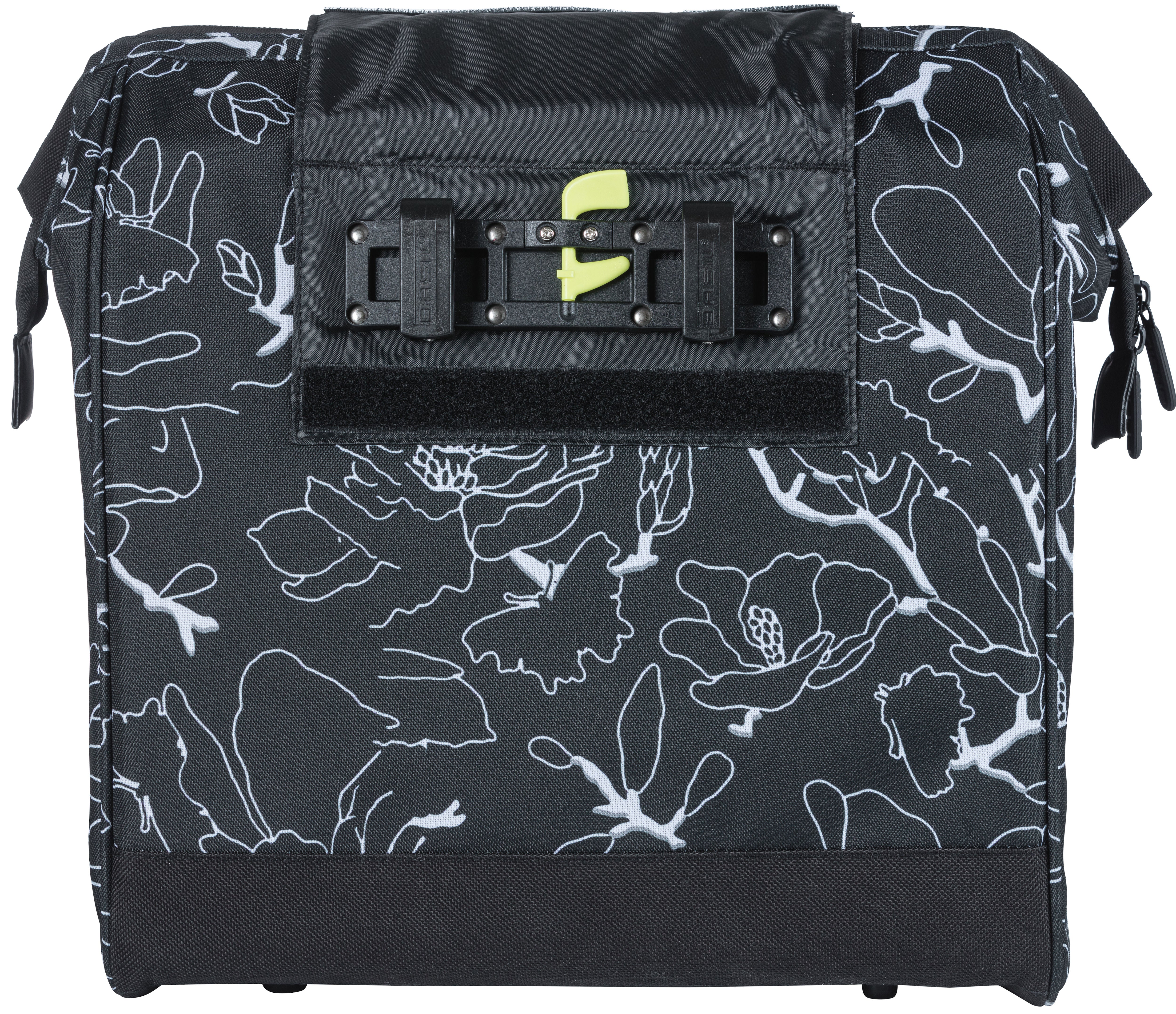 Basil Grand Flower fietsshopper - zwarte waterafstotende tas met laptopvak - 23L