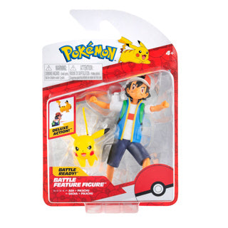 Jazwares pokémon battle feature figuur ash pikachu 11cm action figuur