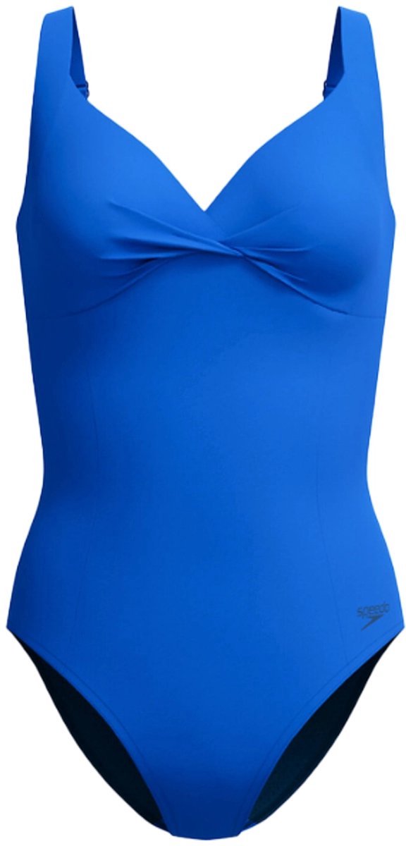 Speedo shaping cross knot 1 piece dames sportbadpak - corrigerend badpak dames - zwempak dames met uitneembare cups - sportbadpak dames met hartvormige halslijn en verstelbare bandjes - blauw - 48