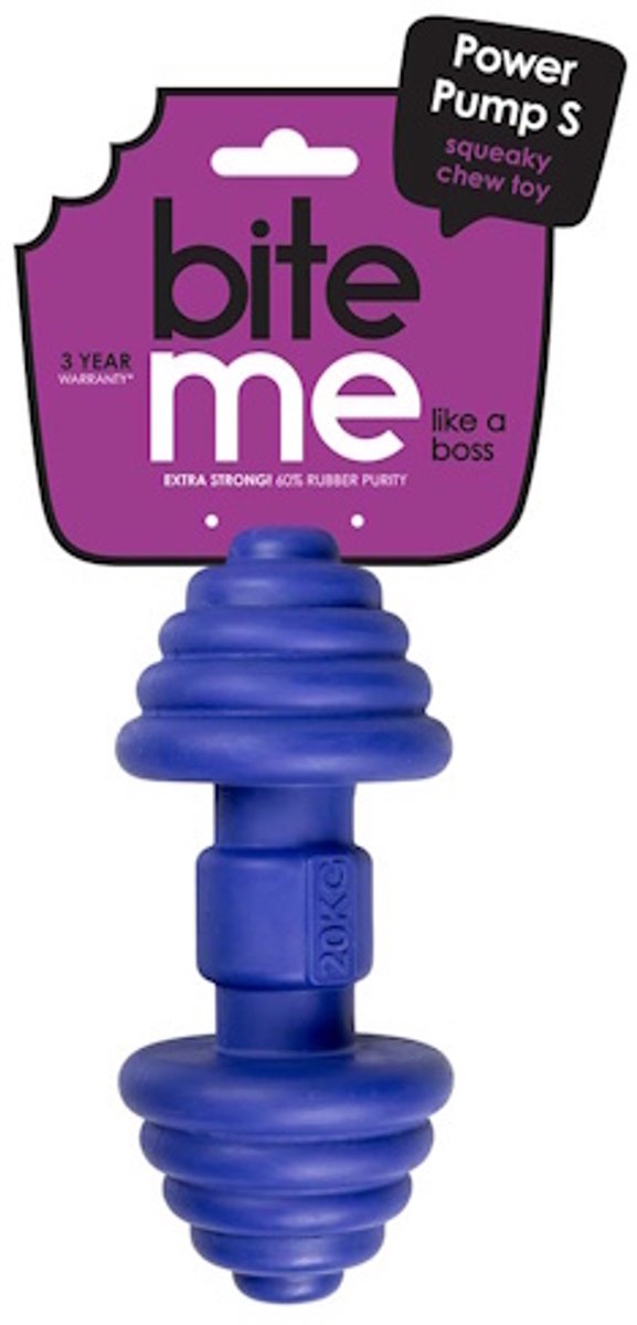 Ebi kauwspeeltje power pump - rubber dumbbell hondenspeelgoed met piep - 3 jaar garantie - s 16x7x7cm - blauw