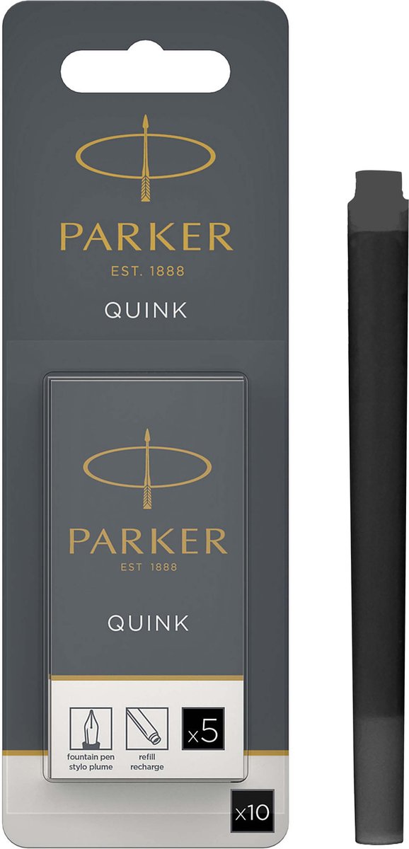 Parker lange vulpen inktpatronen | zwarte quink inkt | 10 vulpenpatronen