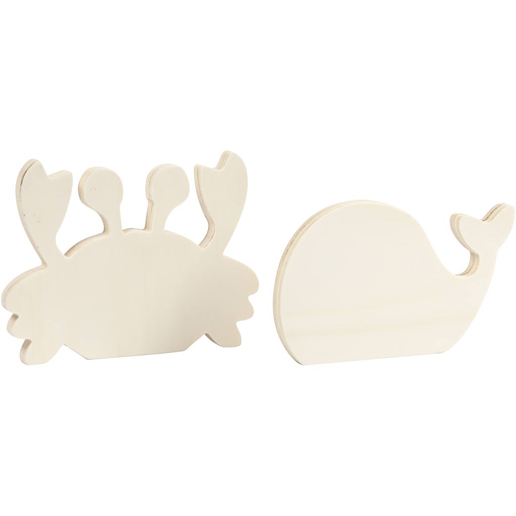 Creatief bedrijf houten zeedieren krab en walvis, 2st.