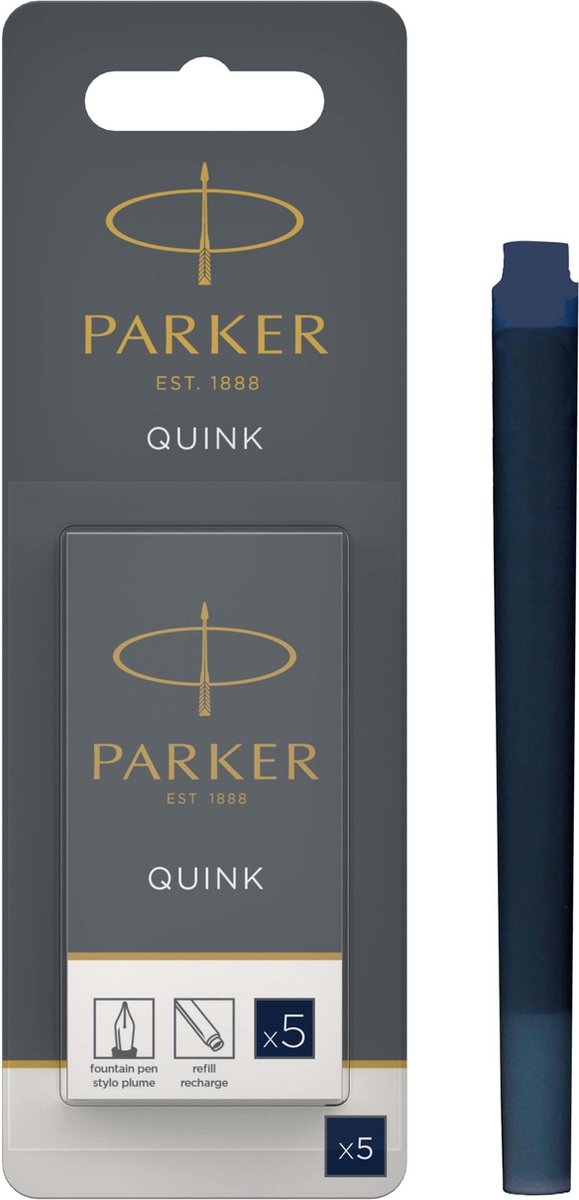 Parker lange vulpen inktpatronen | blauwzwart quink inkt | 5 vulpenpatronen (hangsell pack)